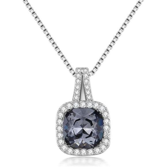 Platinum Plated Cubic Zirconia/Austrian Crystal Cushion Shape Halo Pendant - Picture 7 of 14